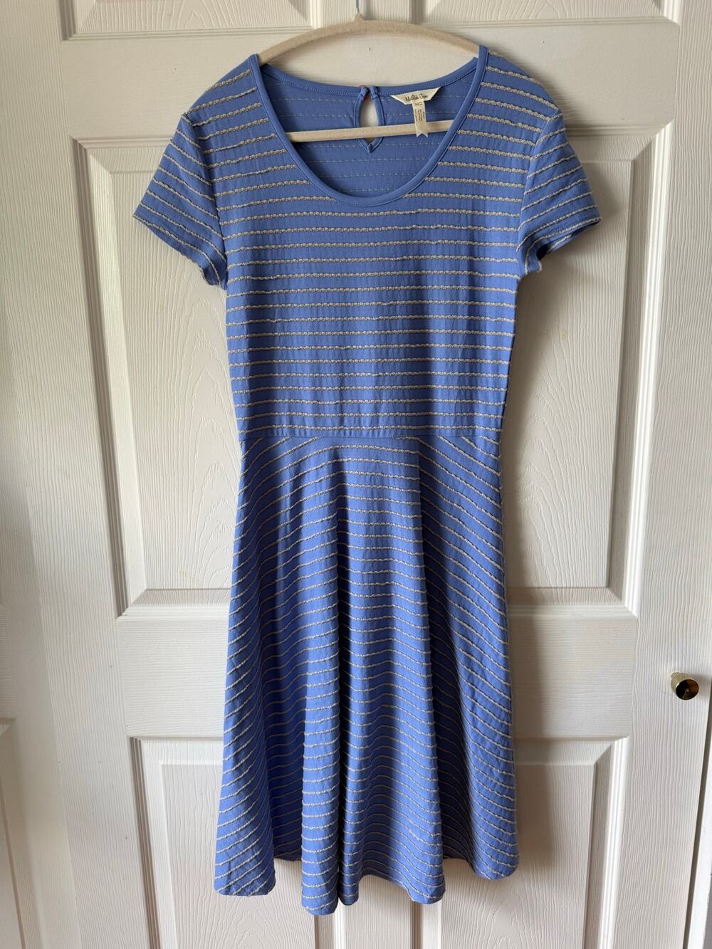 Matilda Jane Blue Textured Stripe Short Sleeve Midi Dress Size S Cottage Teacher